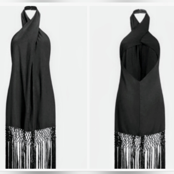 Zara Dresses & Skirts - Super Sexy Elegant 100% Linen Black Strapless Fringed Dress by Zara